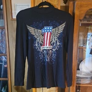 Harley-Davidson Black Mock Turtleneck Top with Winged American Flag # 1.